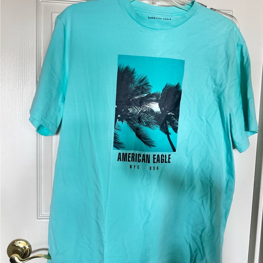 American Eagle Outfitters Men's Aqua Palm Graphic Tee - Picture 2 of 4